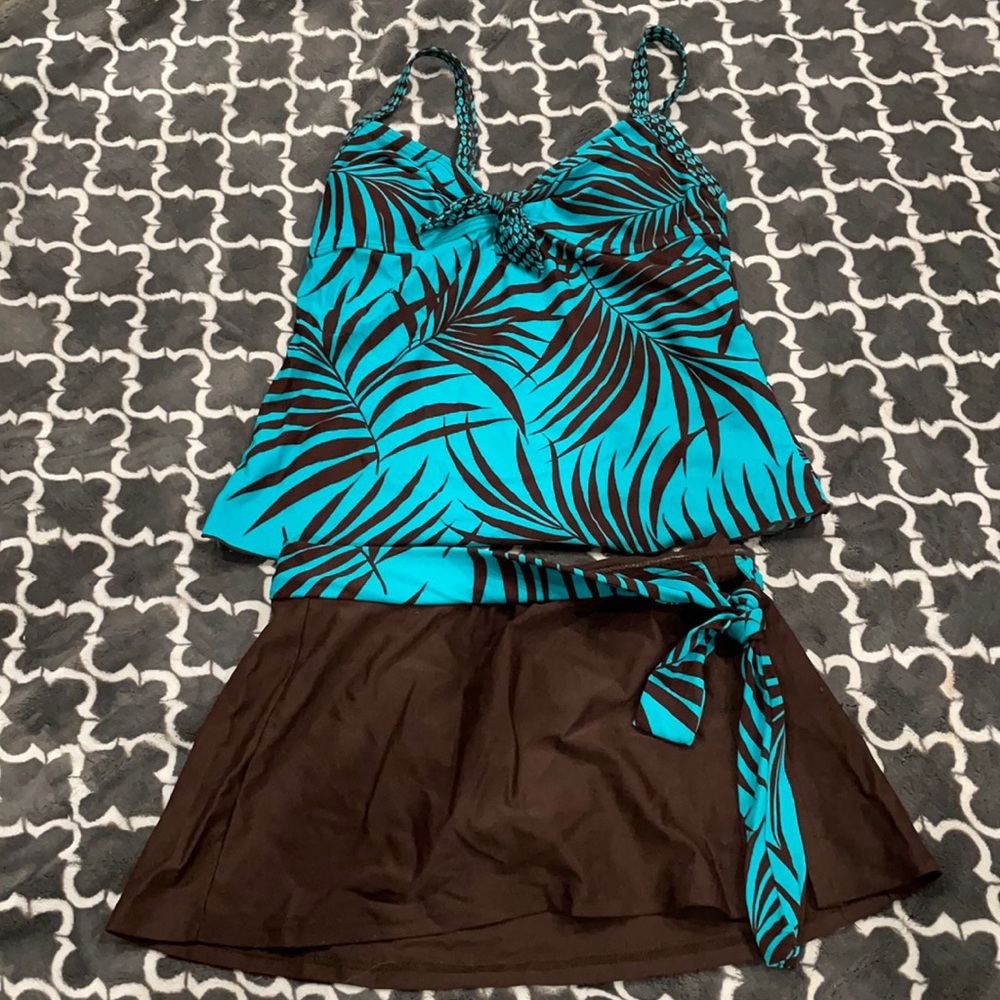 Turquoise and brown tankini